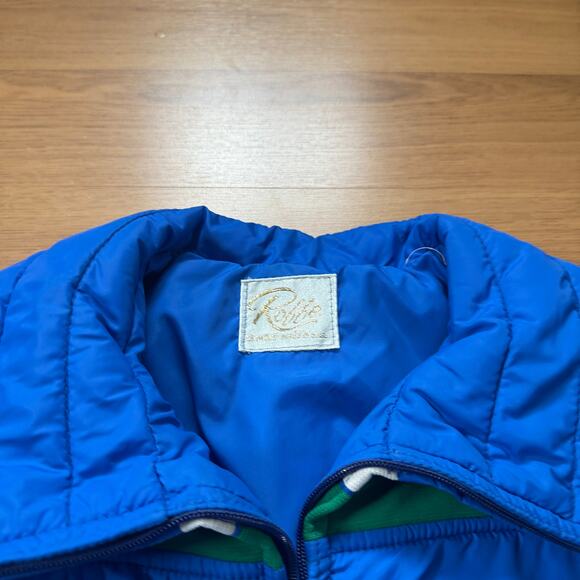 Women's Vintage 80's Roffe Blue Green Moto Crop Ski Puffer Jacket Sz Small VTG - Picture 5 of 7